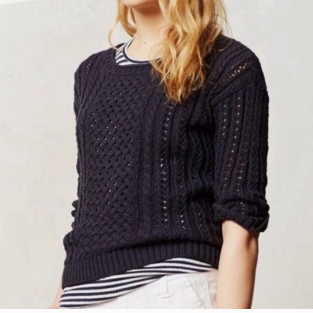 ANTHROPOLOGIE MOTH BLUE KNIT SWEATER